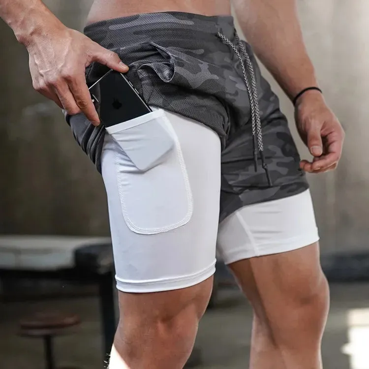 2-in-1 Camo Gym Running Shorts