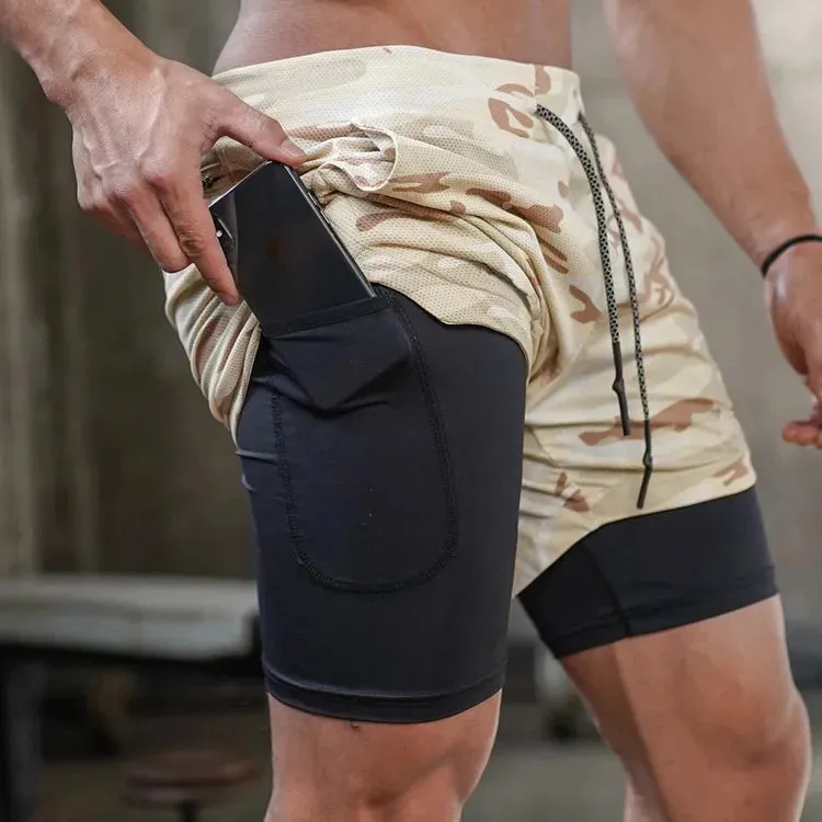 2-in-1 Camo Gym Running Shorts