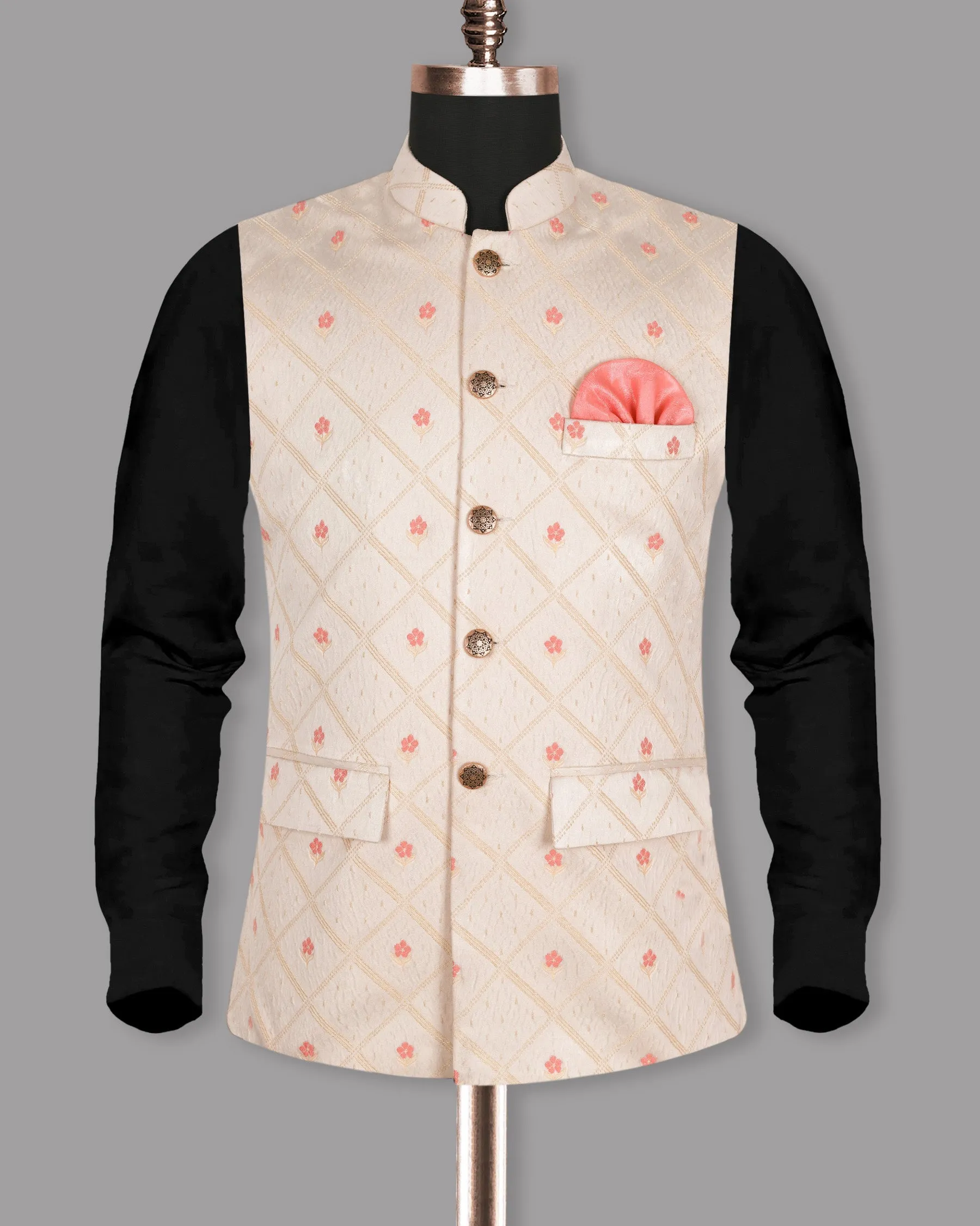 Almond-Tony’s Pink Jacquard Nehru Jacket