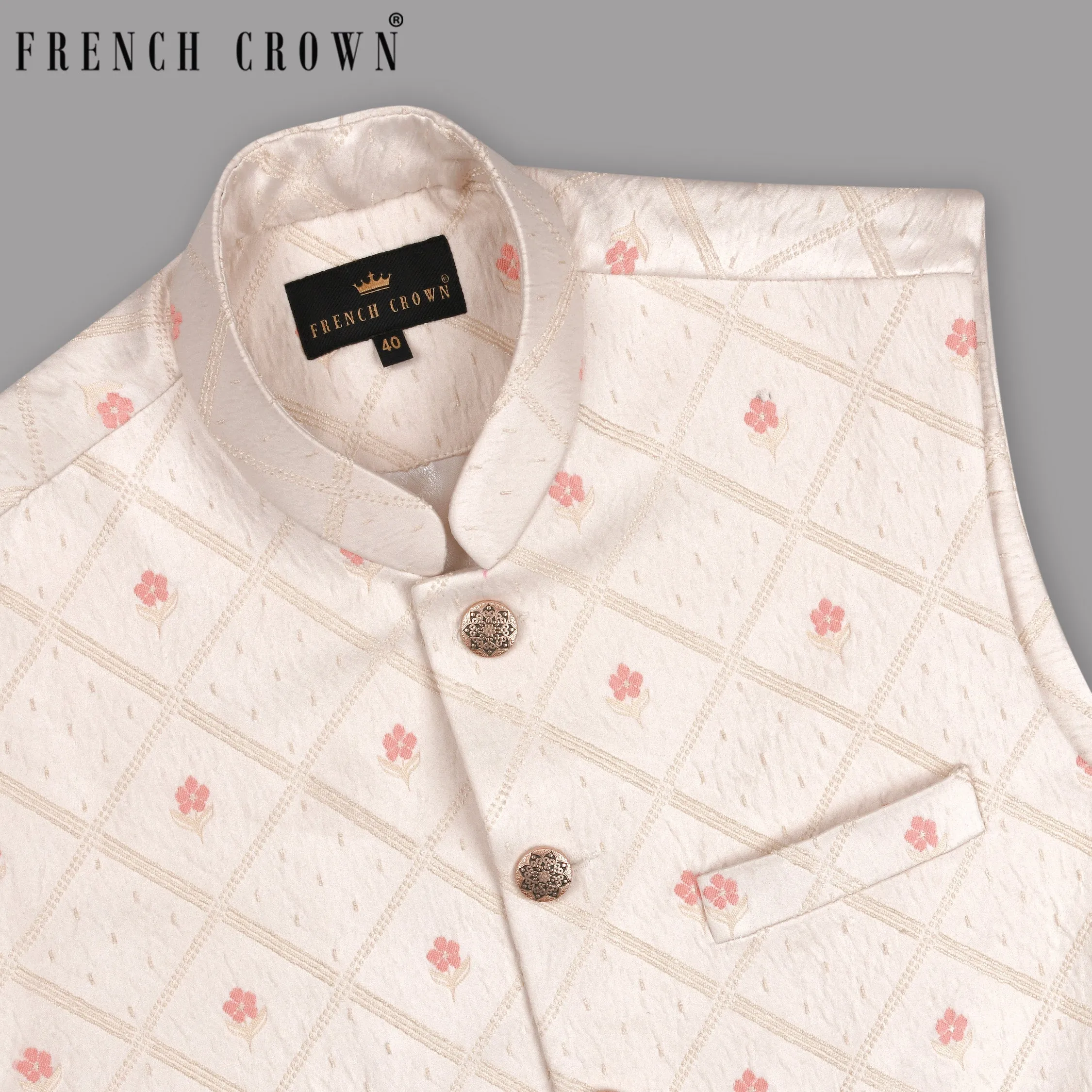 Almond-Tony’s Pink Jacquard Nehru Jacket