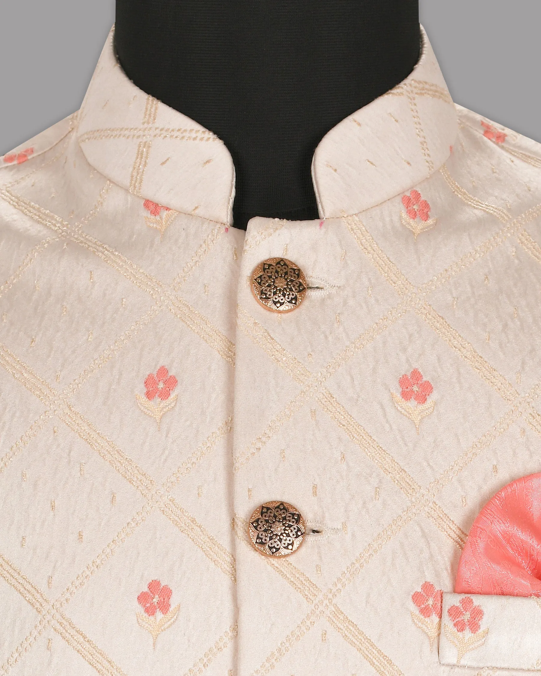 Almond-Tony’s Pink Jacquard Nehru Jacket