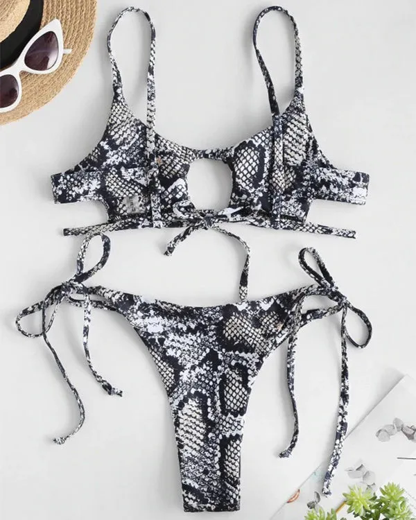 Animal Print Cut out Tie Side Bikini Sets