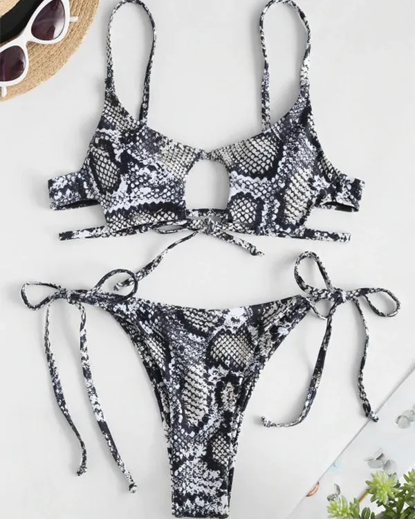 Animal Print Cut out Tie Side Bikini Sets