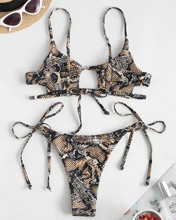Animal Print Cut out Tie Side Bikini Sets