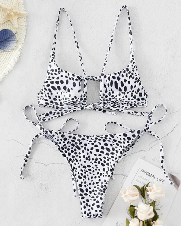 Animal Print Cut out Tie Side Bikini Sets