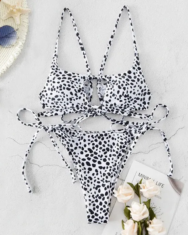 Animal Print Cut out Tie Side Bikini Sets