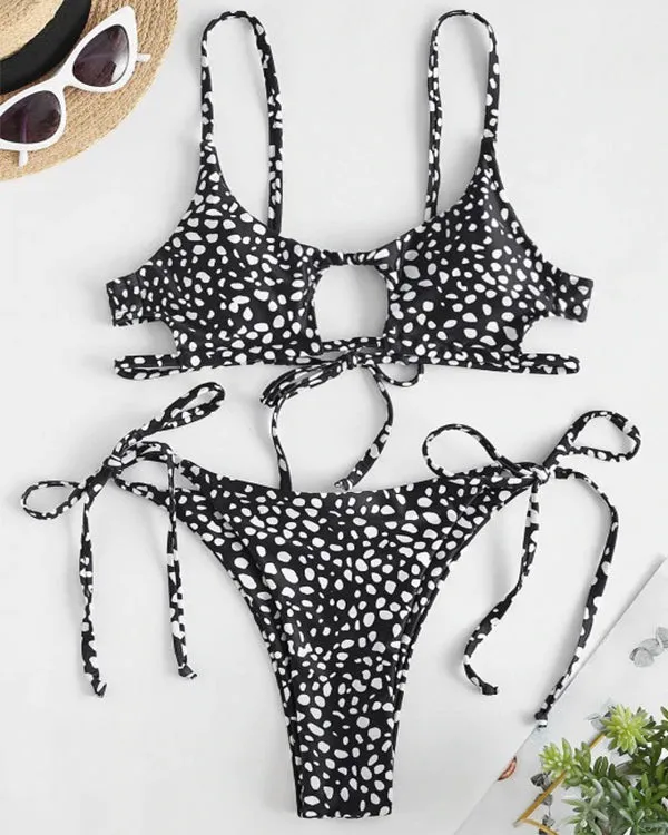 Animal Print Cut out Tie Side Bikini Sets