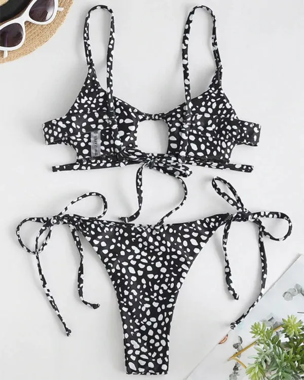 Animal Print Cut out Tie Side Bikini Sets