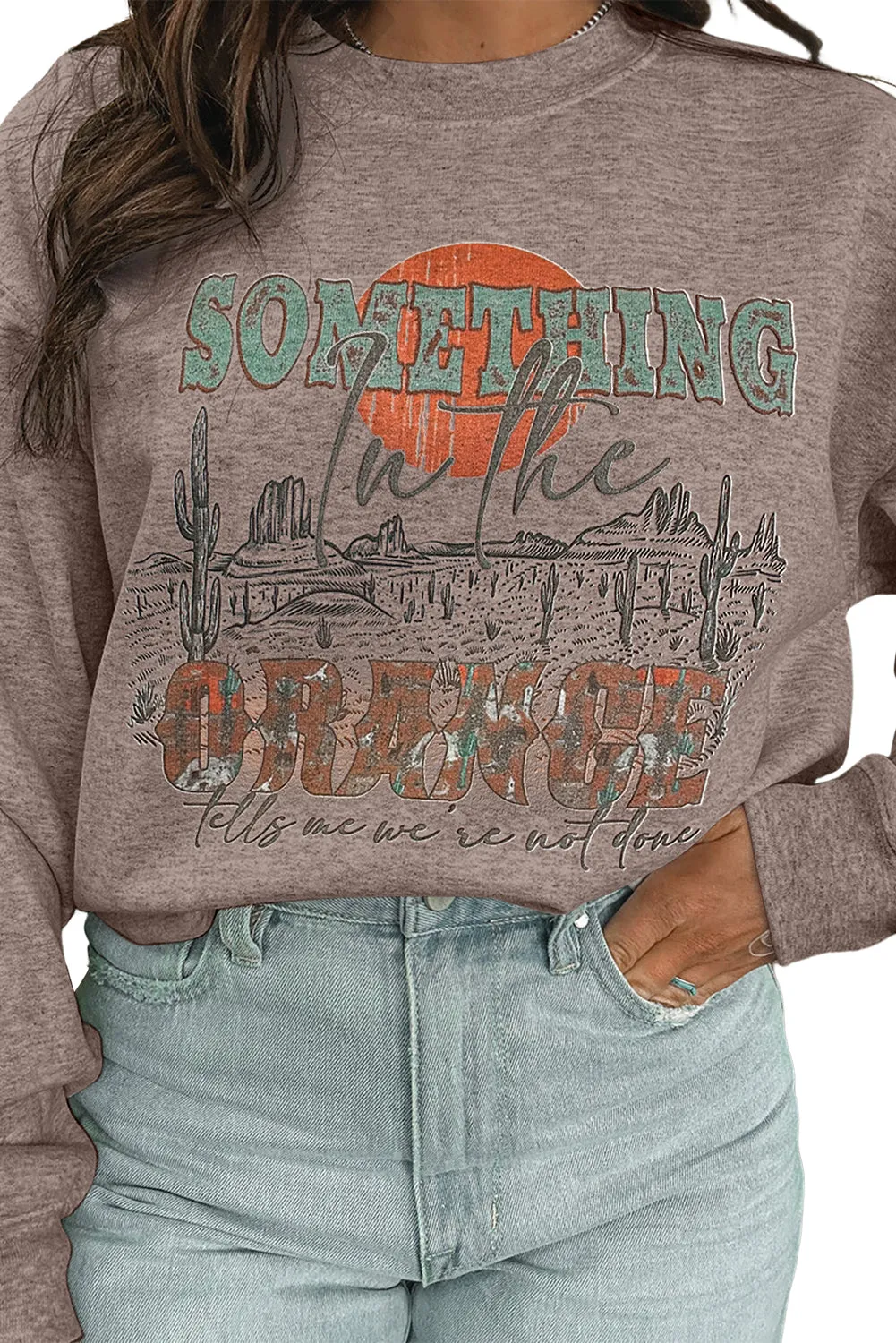 Apricot khaki SOMETHING ORANGE Graphic Relaxed Sweatshirt
