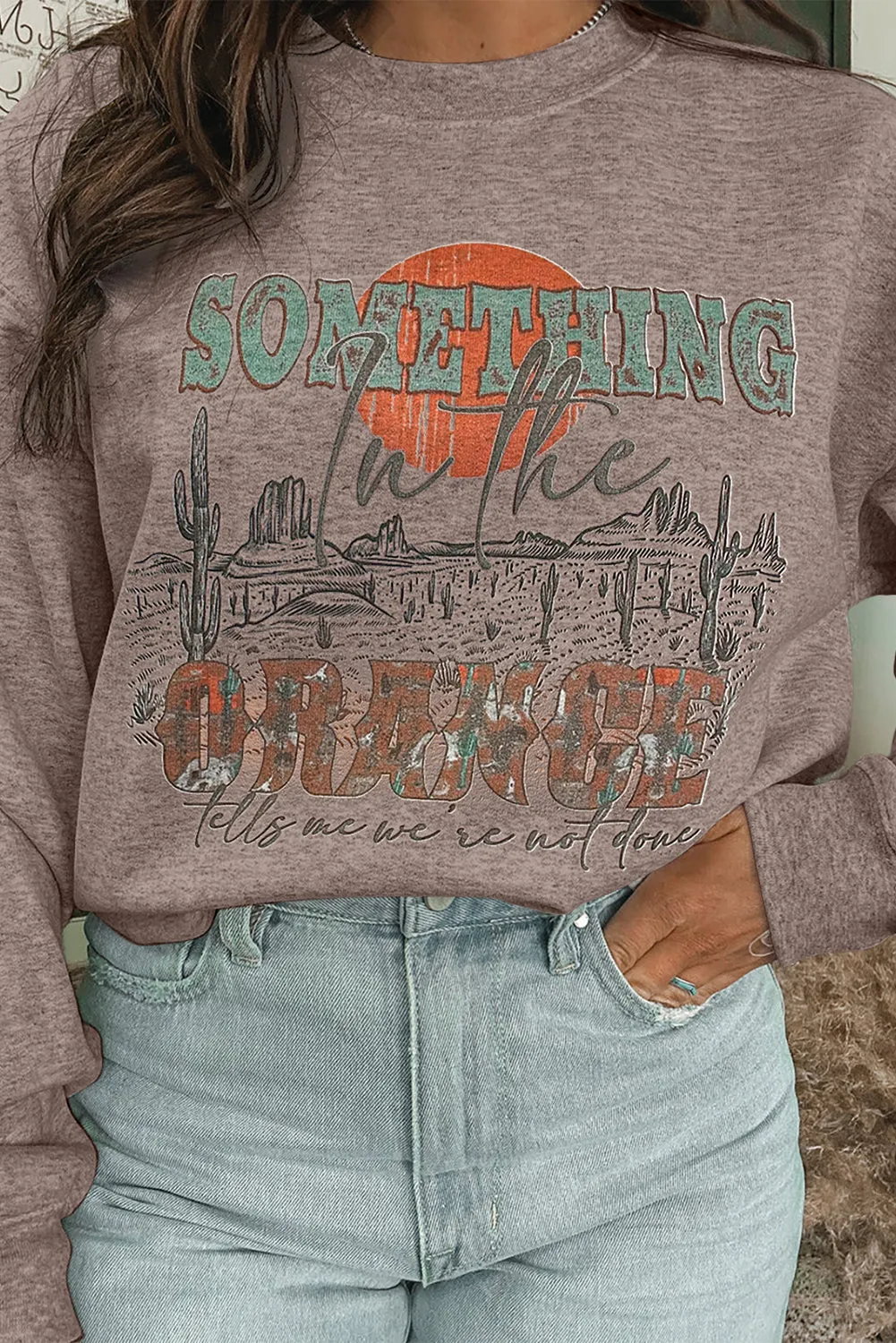 Apricot khaki SOMETHING ORANGE Graphic Relaxed Sweatshirt