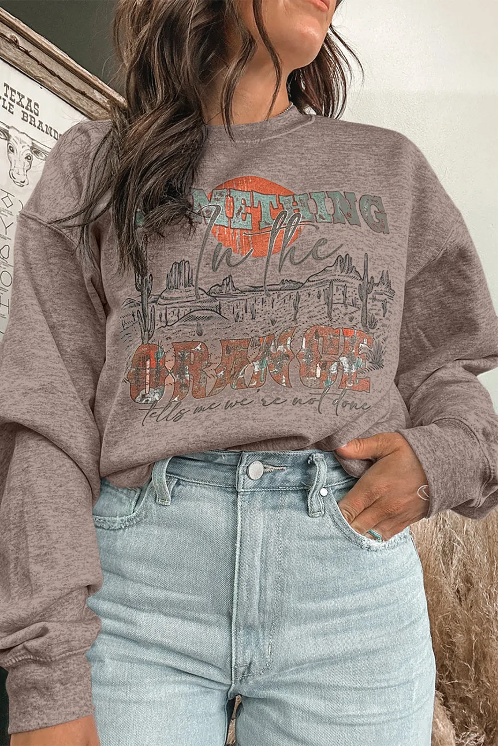 Apricot khaki SOMETHING ORANGE Graphic Relaxed Sweatshirt