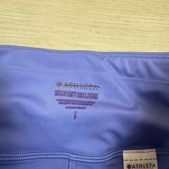 Athleta Mile Marker 2 in 1 Running Shorts Womens Small Blue Purple NEW