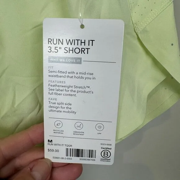 Athleta Run‎ With it 3.5&quot; Short Womens Size Medium Yellow Featherweight Stretch
