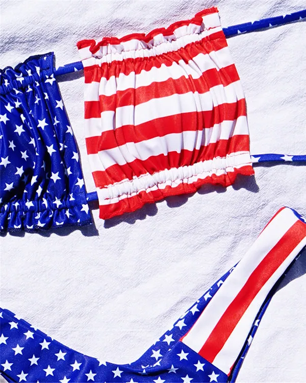 Bandeau American Flag Bikini Sets