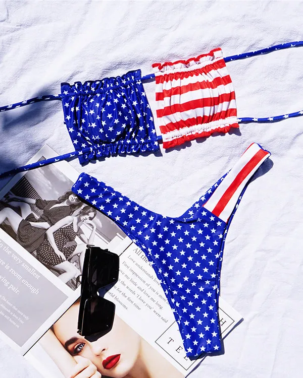 Bandeau American Flag Bikini Sets