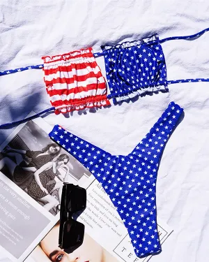 Bandeau American Flag Bikini Sets