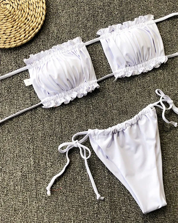 Bandeau Ruffled Thongs Bikini Sets