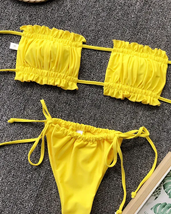Bandeau Ruffled Thongs Bikini Sets