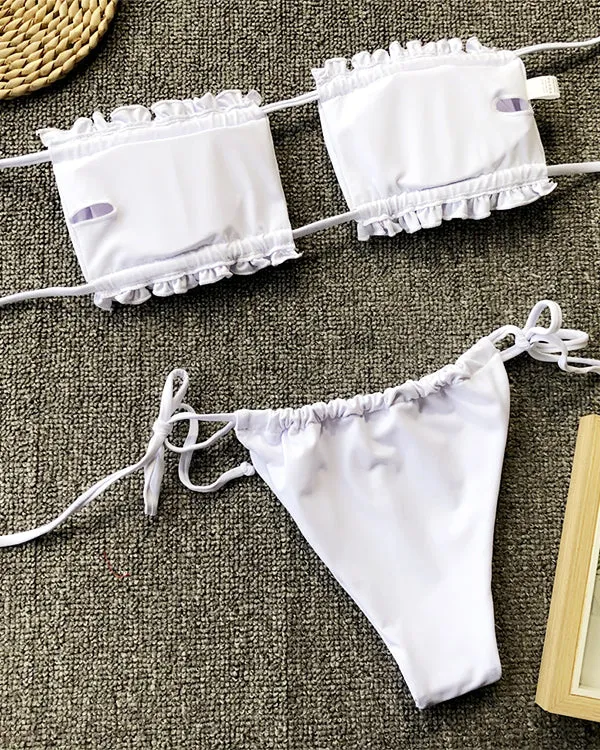 Bandeau Ruffled Thongs Bikini Sets