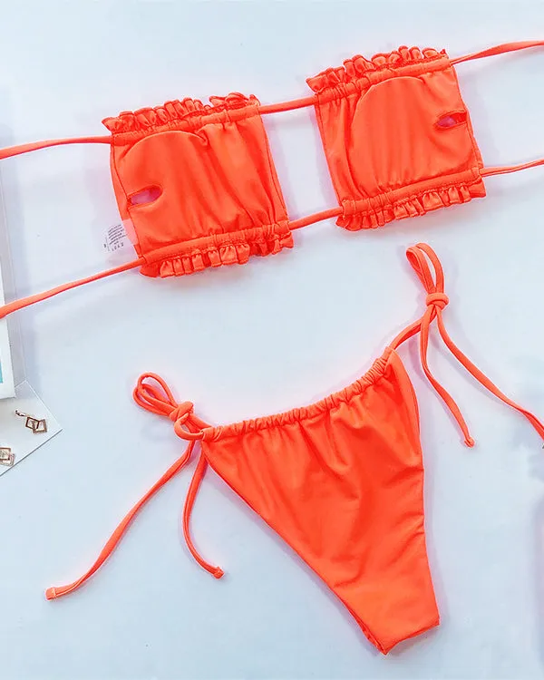 Bandeau Ruffled Thongs Bikini Sets