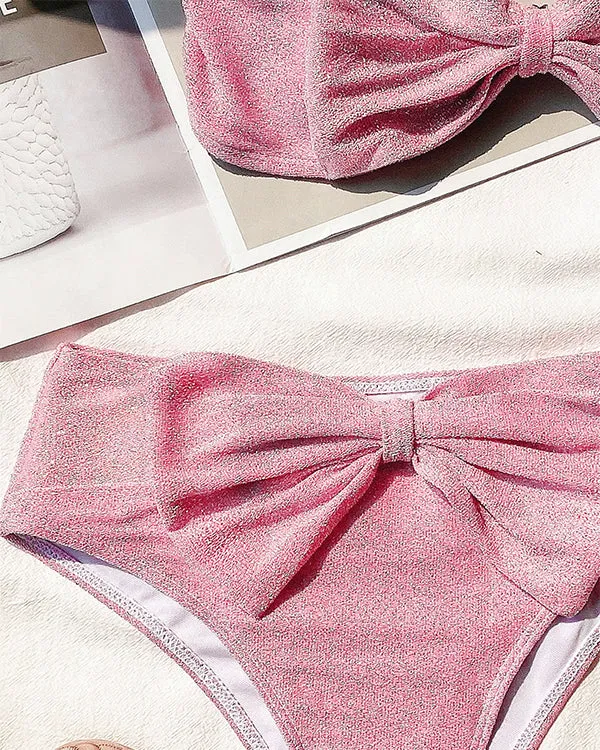 Bandeau Tie Front High Waisted Bikini Sets