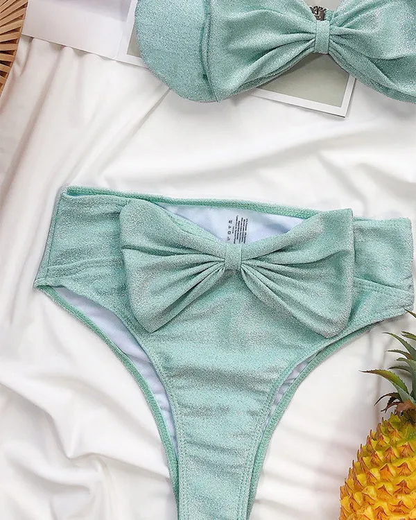 Bandeau Tie Front High Waisted Bikini Sets