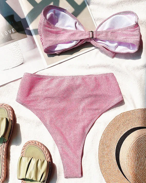 Bandeau Tie Front High Waisted Bikini Sets