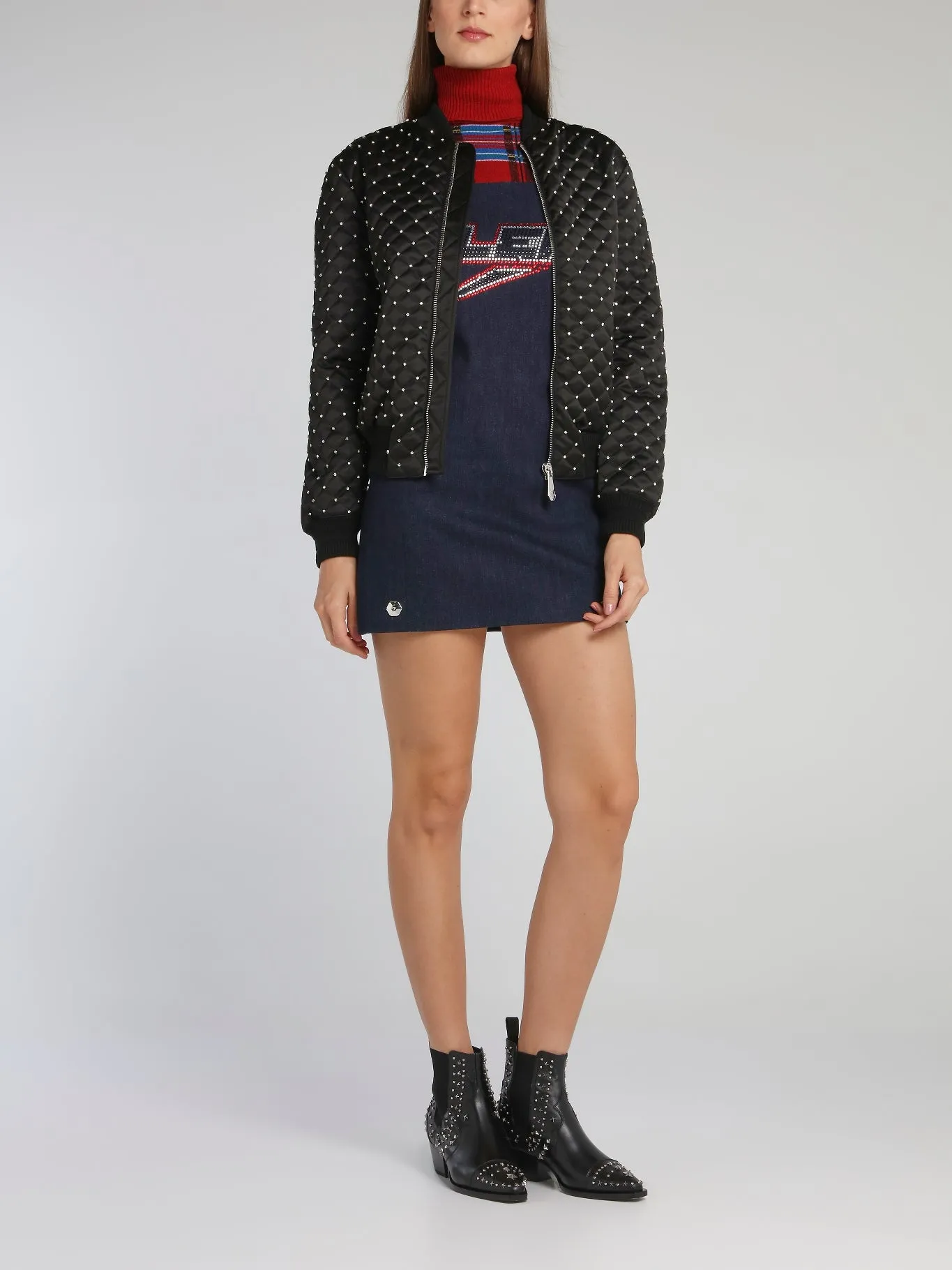 Black Crystal Embellished Bomber Jacket