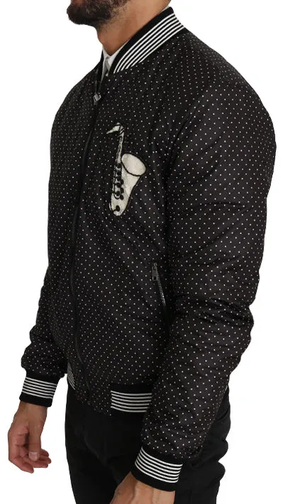 Black Polka Dot Sequin Beads Bomber Jacket