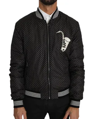 Black Polka Dot Sequin Beads Bomber Jacket