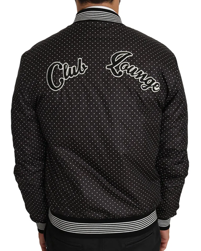 Black Polka Dot Sequin Beads Bomber Jacket