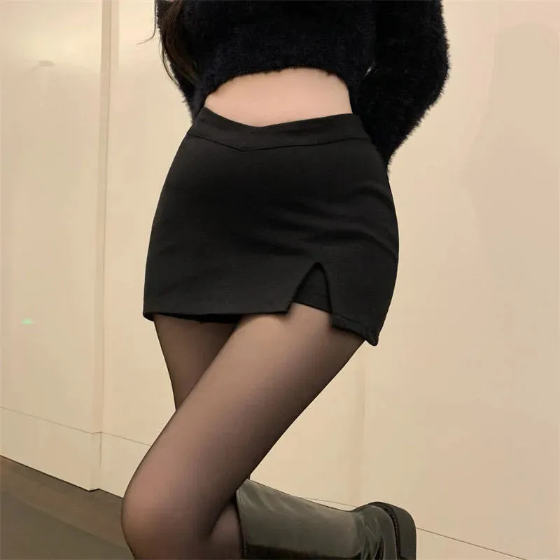 Black Split Mini Skirt – Sexy High-Waist Slit Skirt for Women