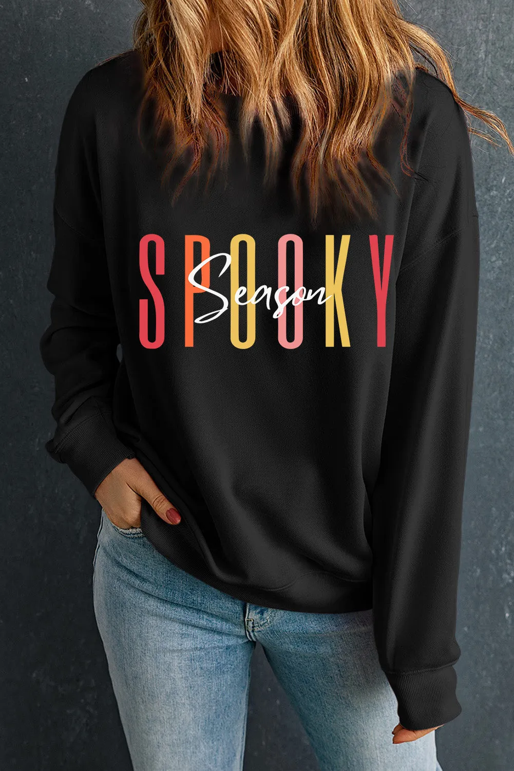 Black Spooky Season Halloween Fashion Graphic Sweatshirt