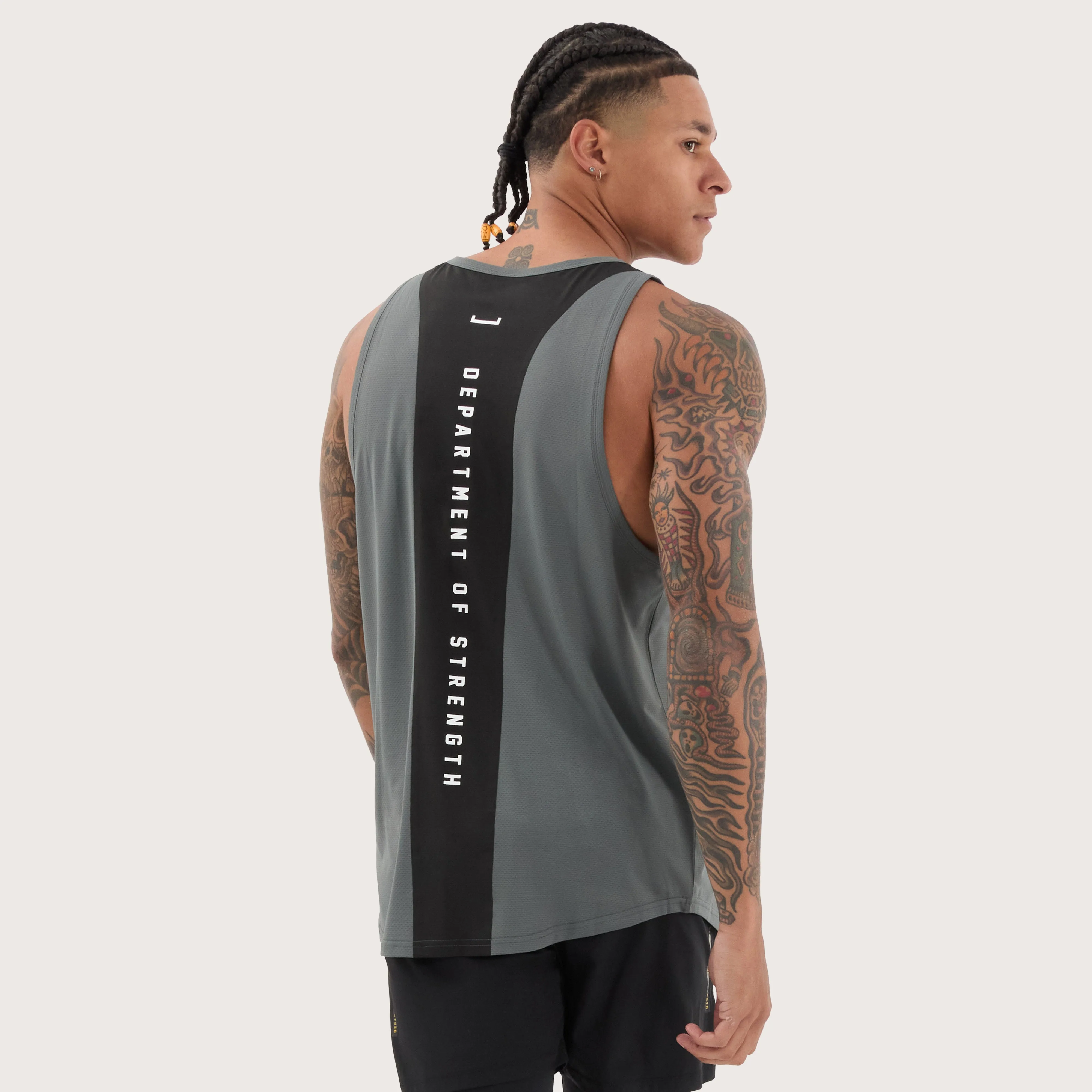 Bolster Curved Hem Active Tank Shadow/Jet Black