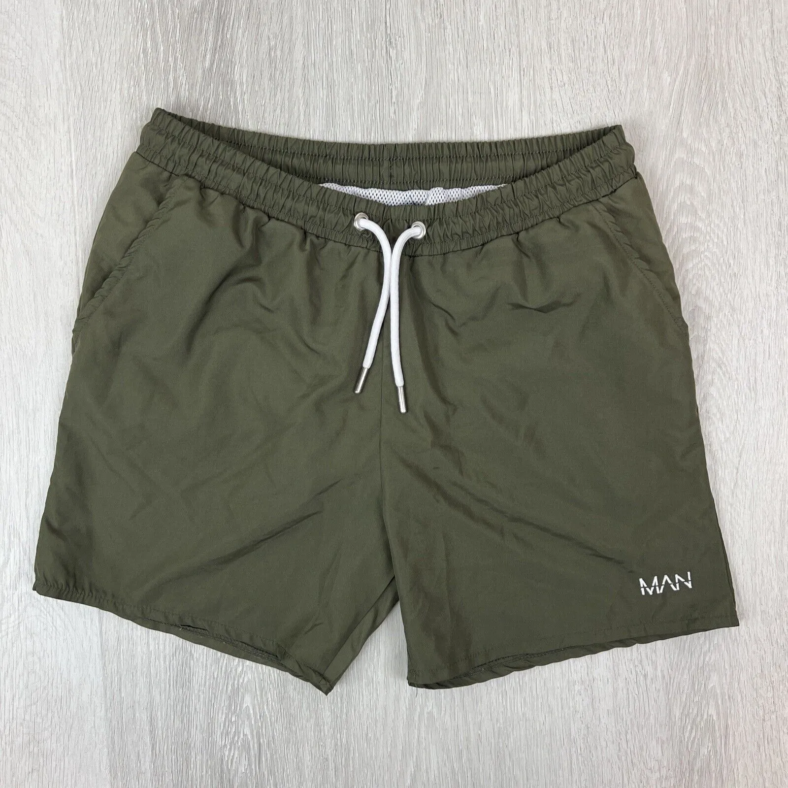 Boohoo Man Mens Khaki Swim Shorts Boardies Beach Shorts Size Medium