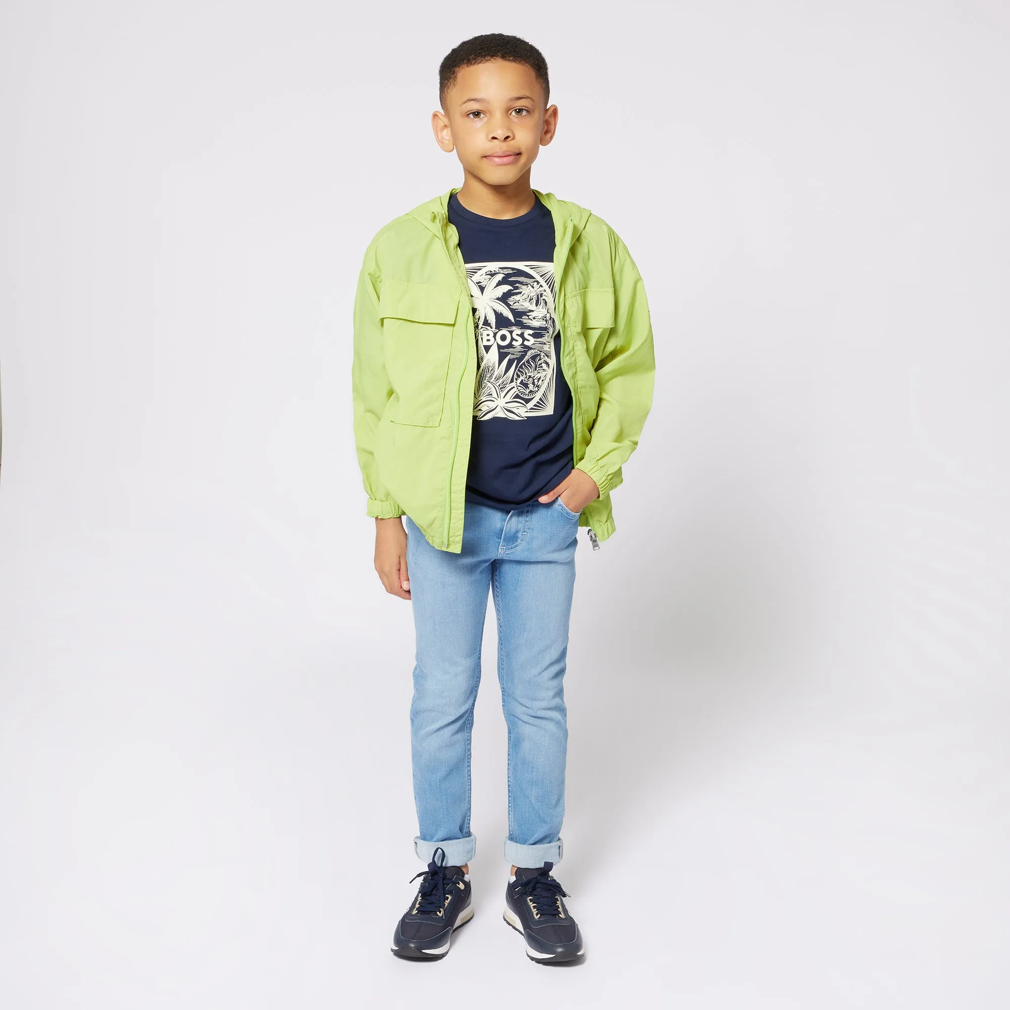 Boys Green Hooded Windbreaker