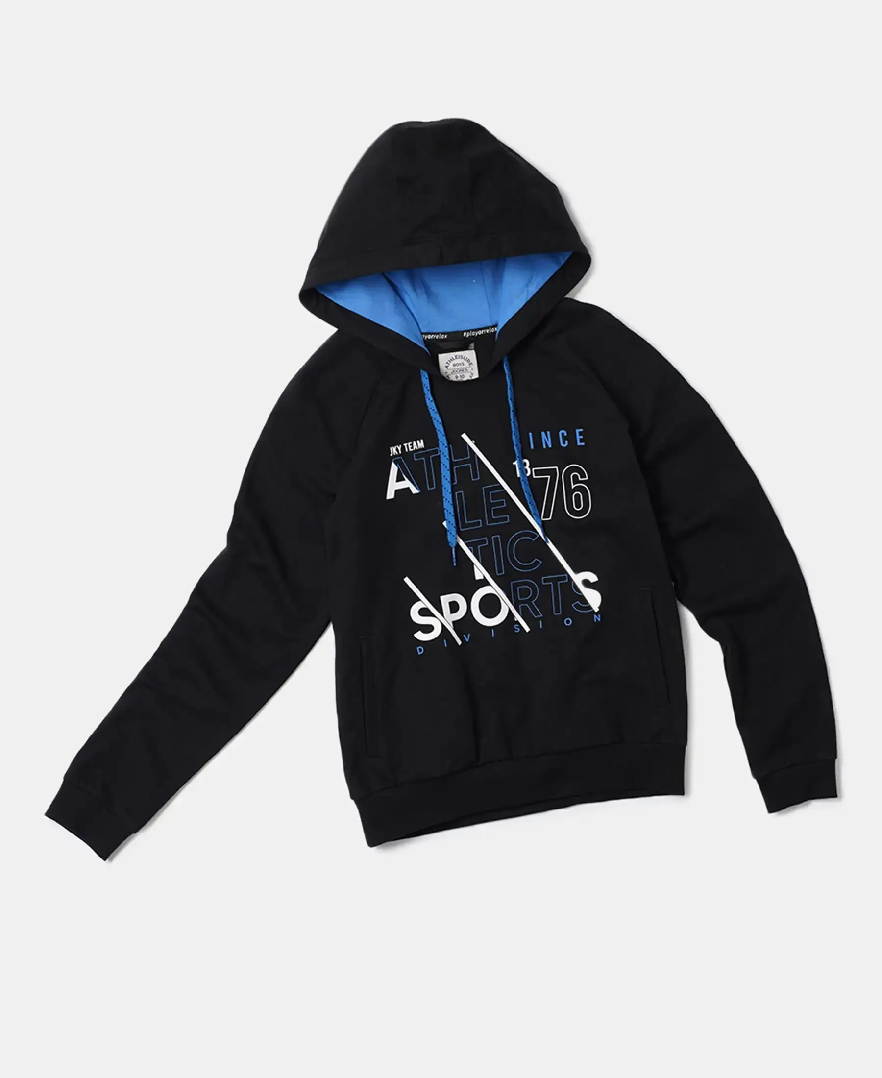 Boy's Super Combed Cotton French Terry Graphic Printed Hoodie Sweatshirt - Black