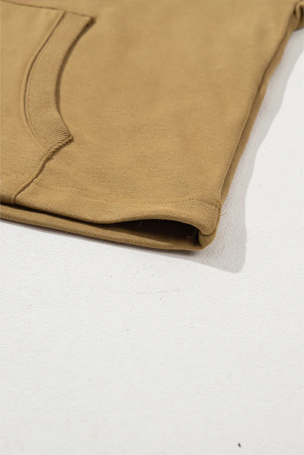 Brown Solid Kangaroo Pocket Half Zipper Oversized Hoodie