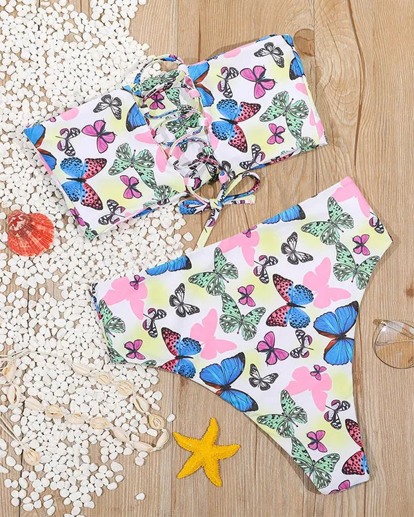 Butterfly  Bandeau High Waisted Bikini Sets