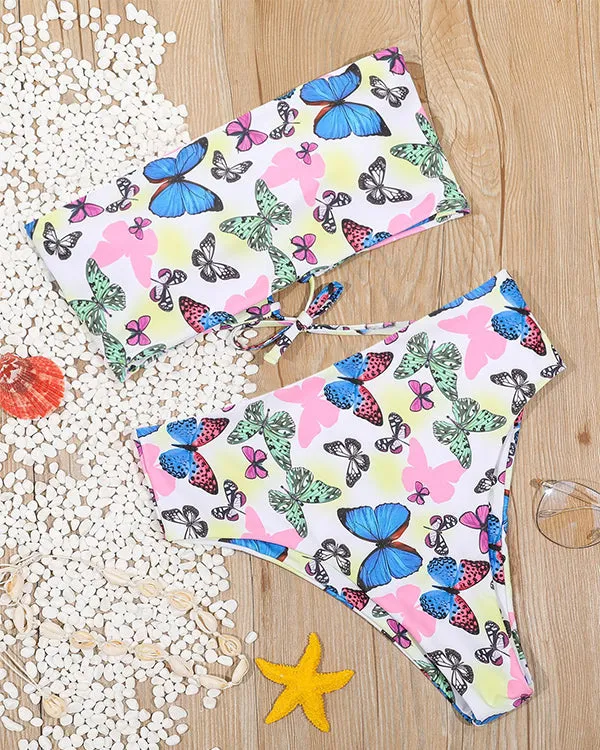 Butterfly  Bandeau High Waisted Bikini Sets
