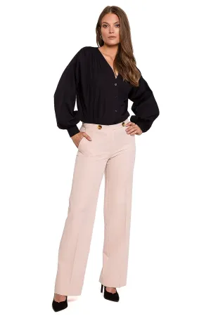 Buttoned Straight-Leg Luxe Trousers