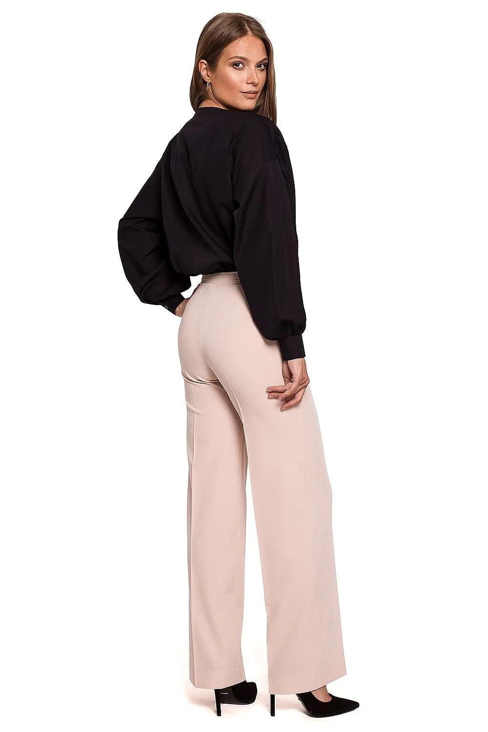 Buttoned Straight-Leg Luxe Trousers