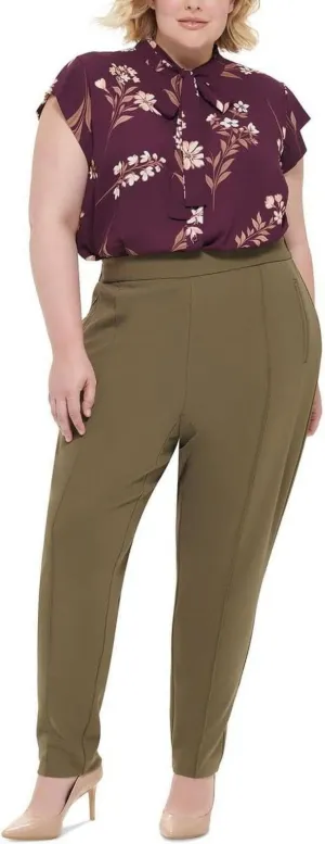 Calvin Klein Plus Mid Rise Slim Leg Straight Leg Pants X28PC533 Caper Green 22W