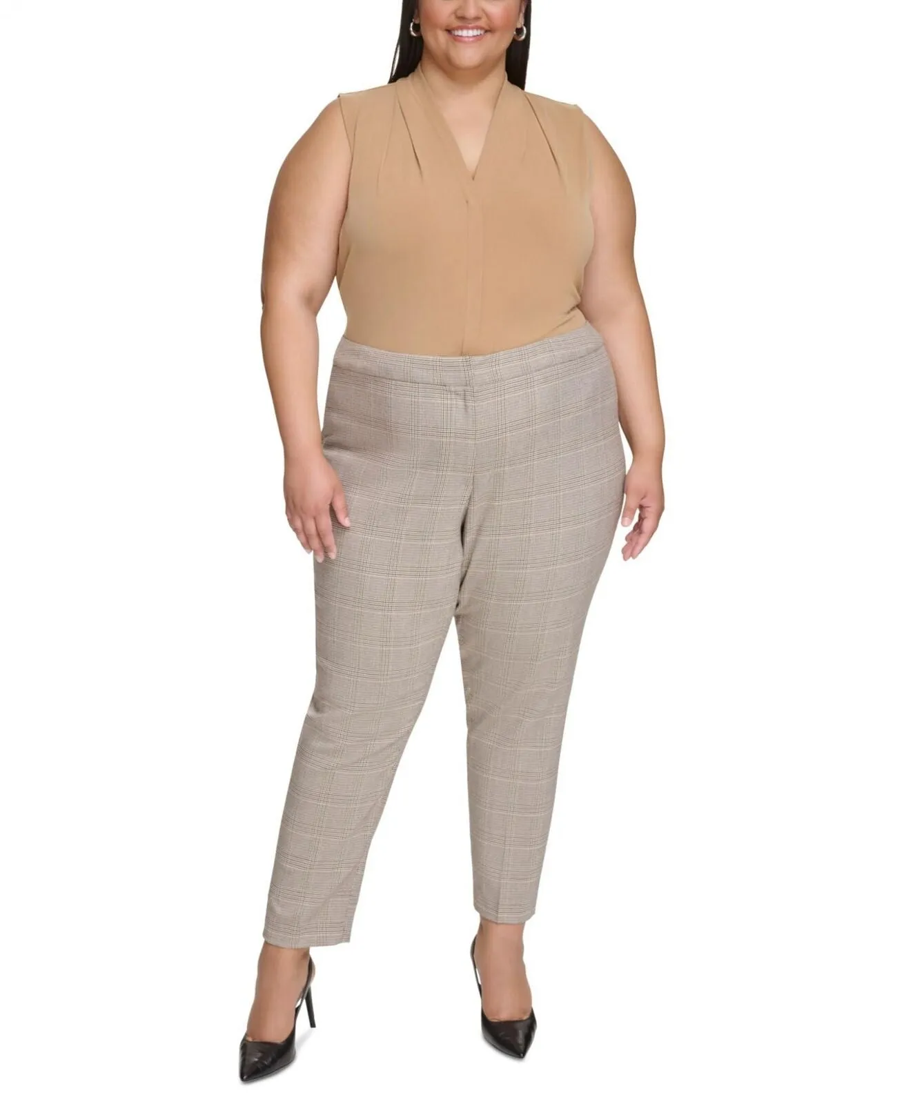 Calvin Klein Womens Plus Size Straight-Leg Plaid Ankle Pants X38P6037