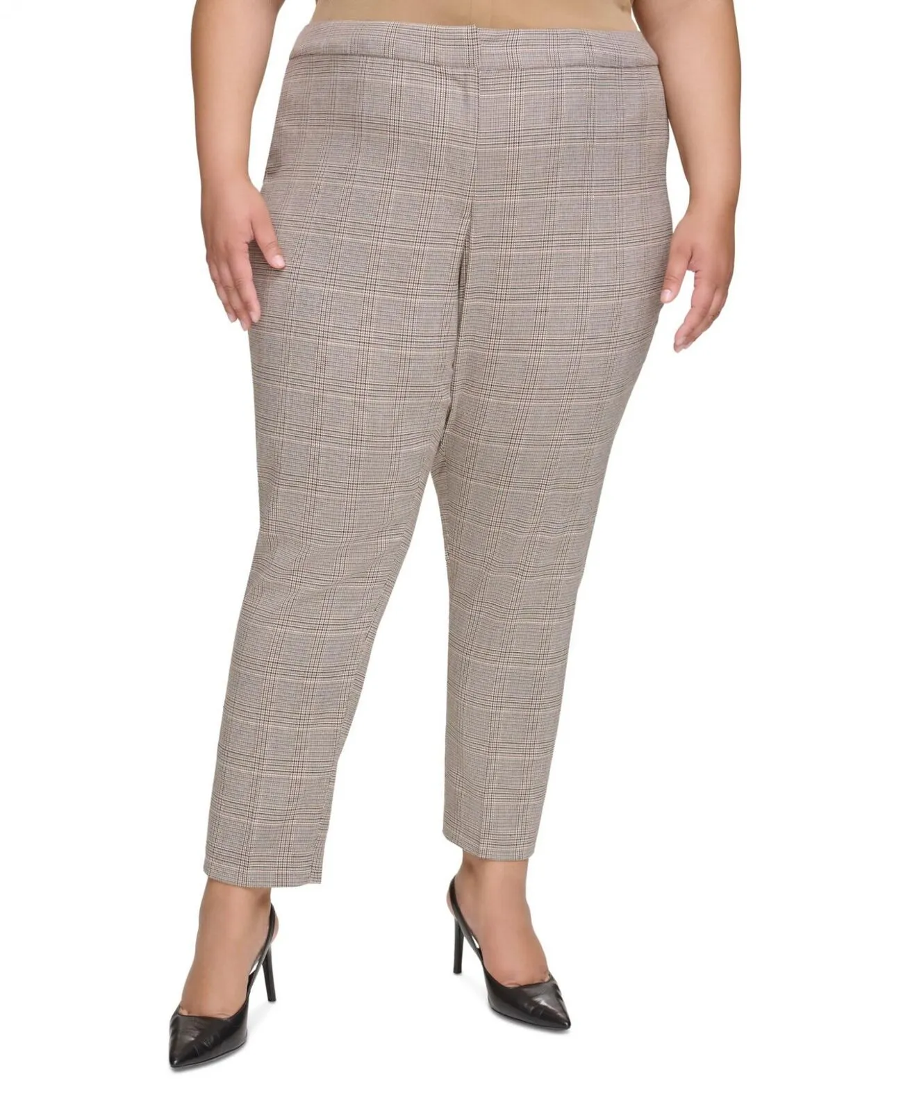 Calvin Klein Womens Plus Size Straight-Leg Plaid Ankle Pants X38P6037