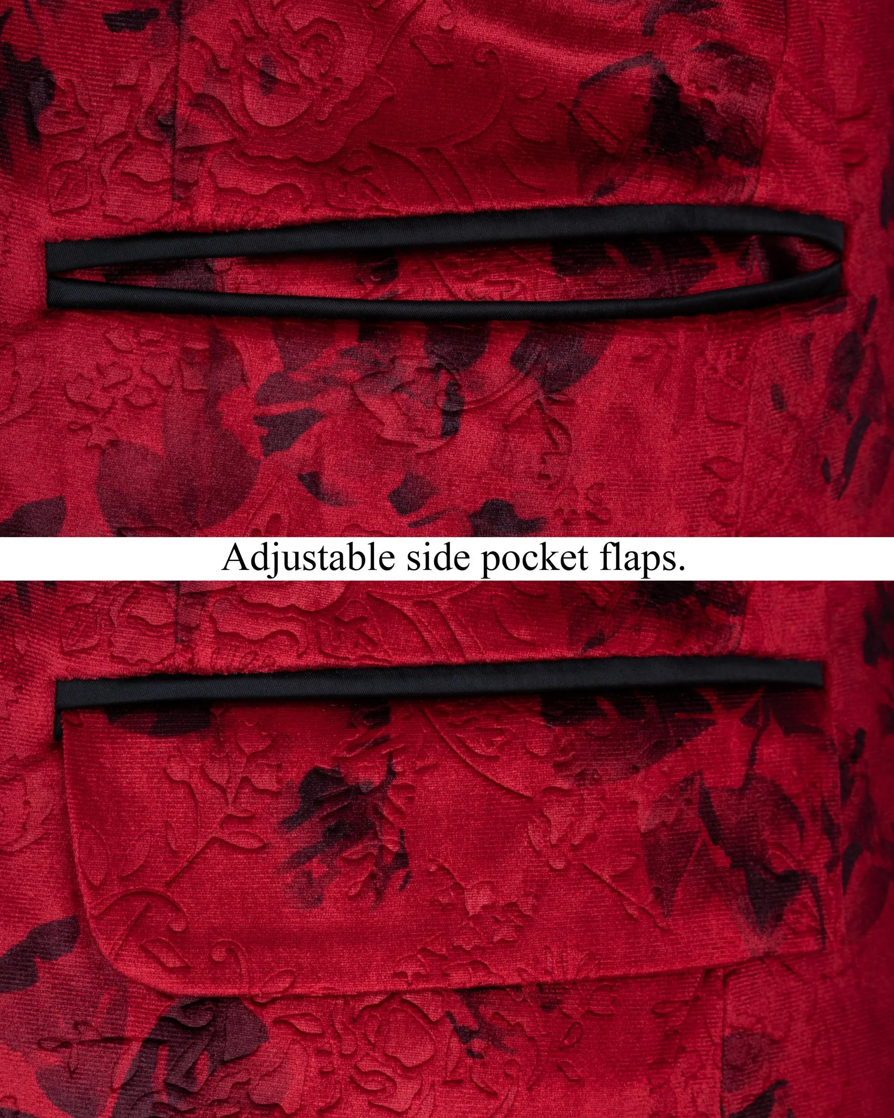 Cardinal Red Floral Textured Designer Tuxedo Suit