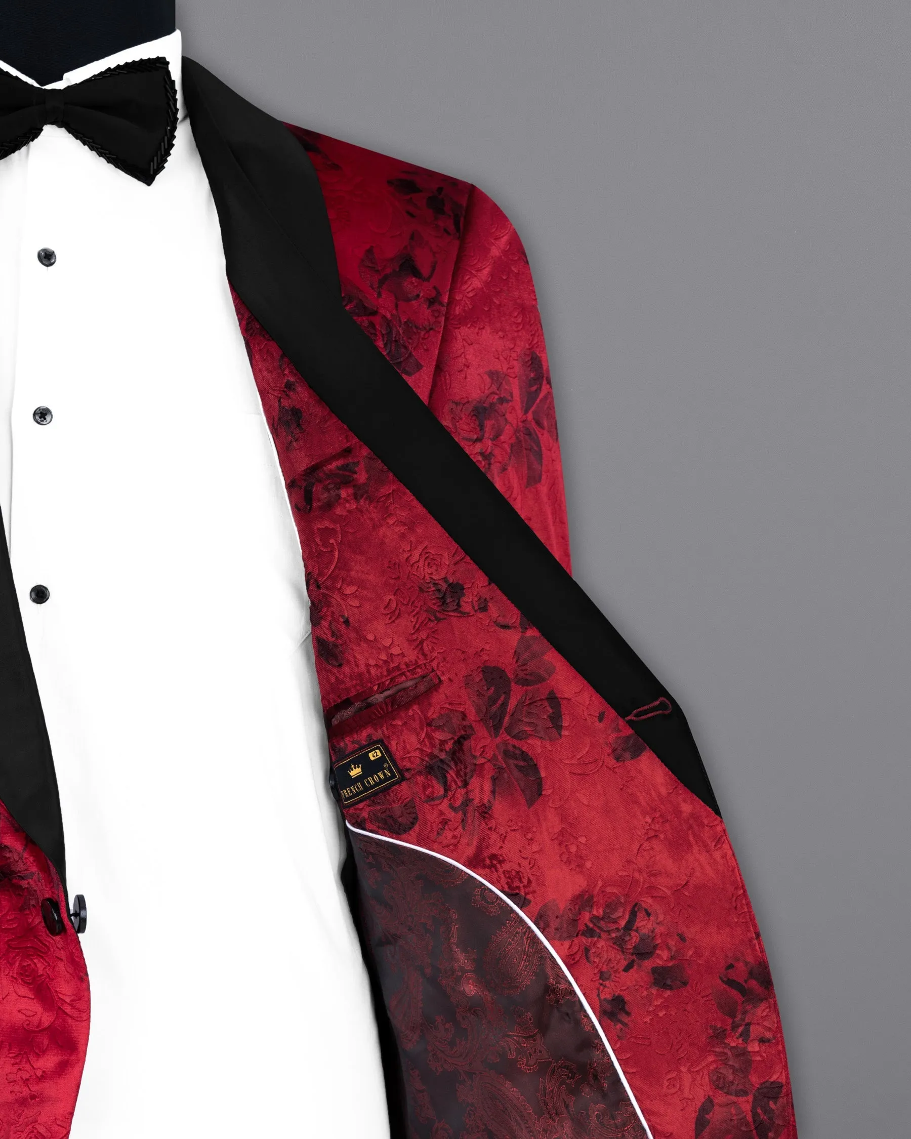 Cardinal Red Floral Textured Designer Tuxedo Suit