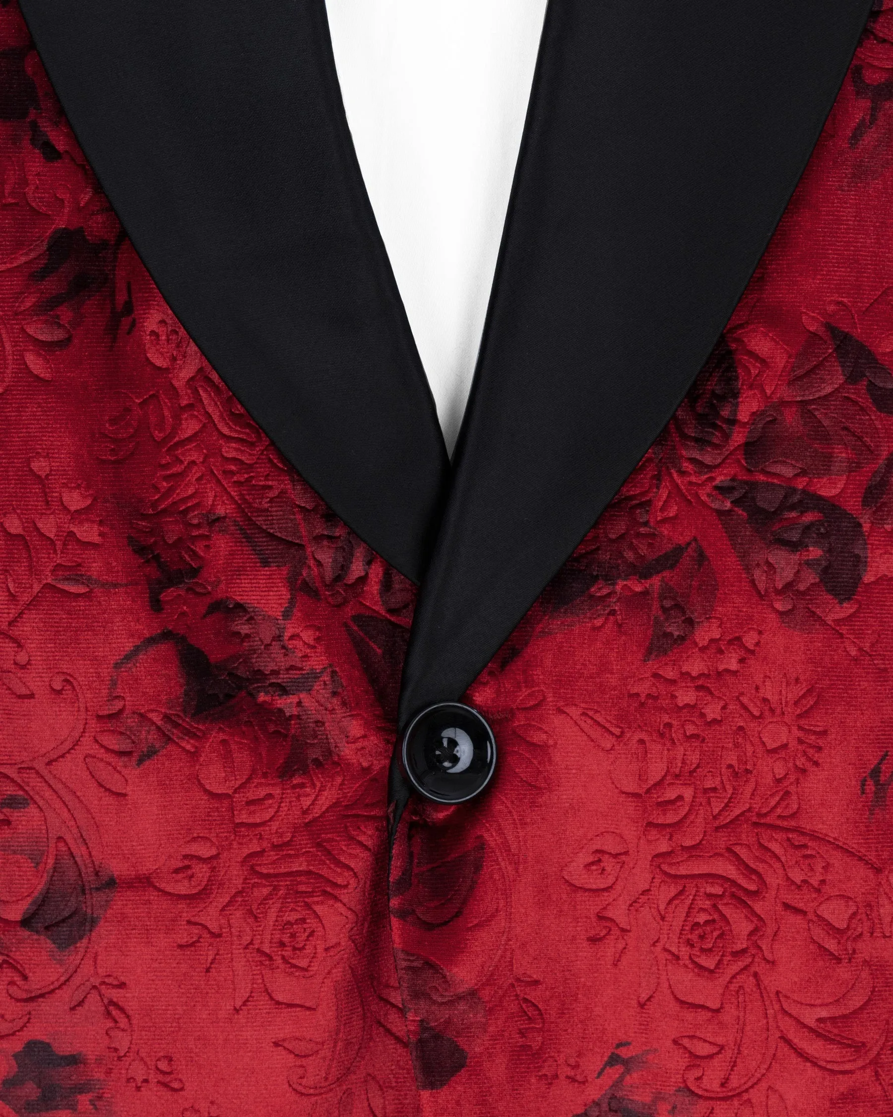 Cardinal Red Floral Textured Designer Tuxedo Suit