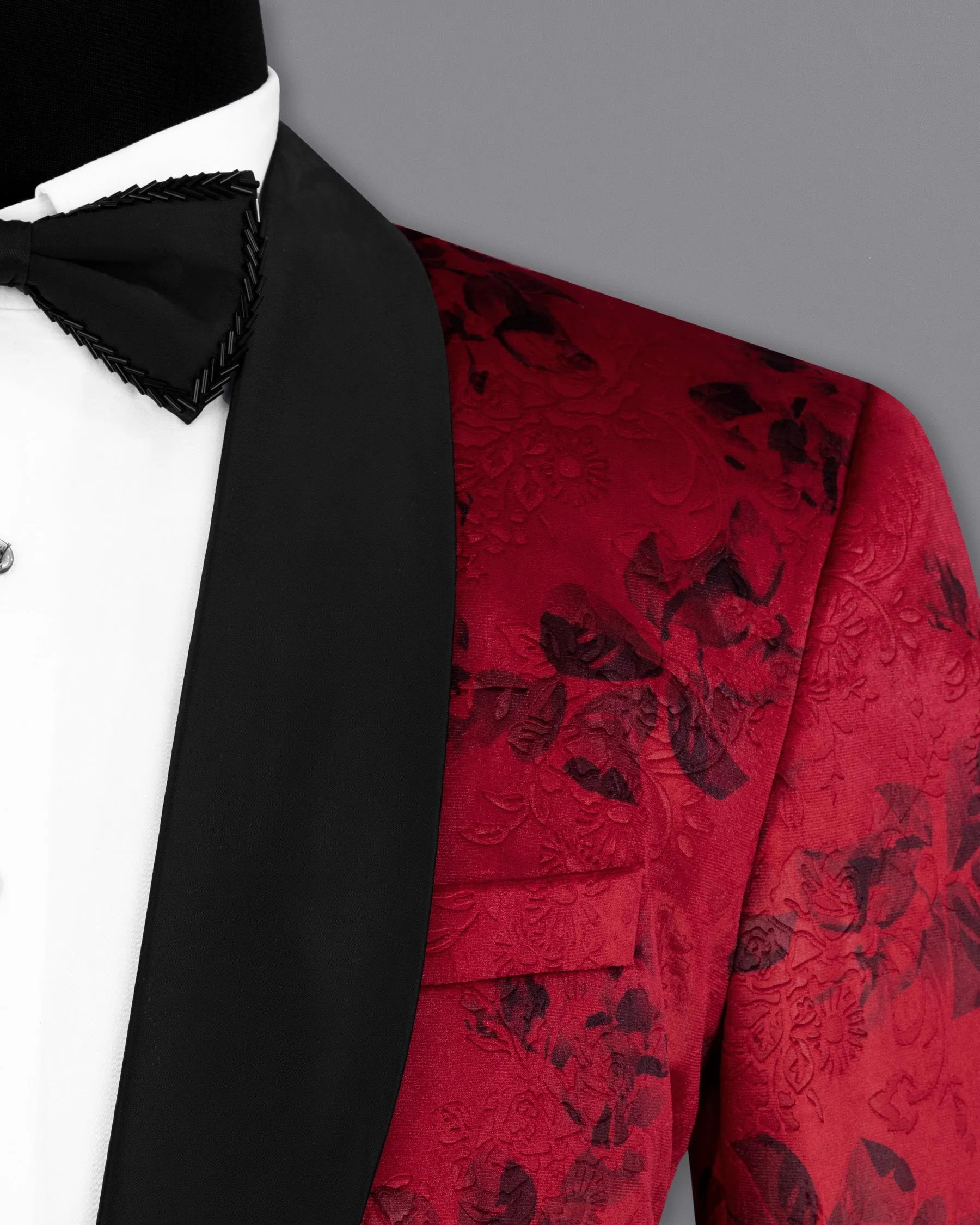 Cardinal Red Floral Textured Designer Tuxedo Suit