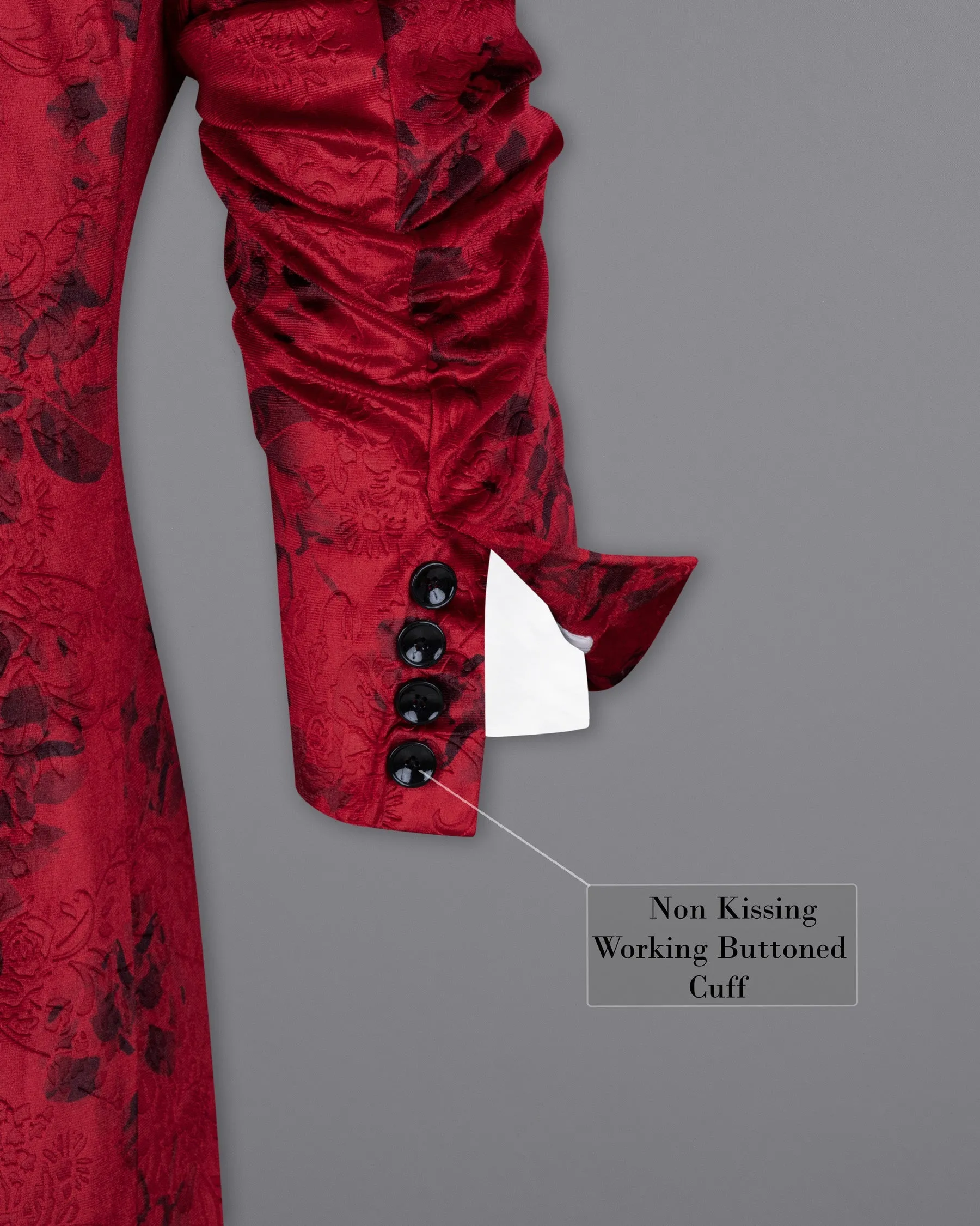 Cardinal Red Floral Textured Designer Tuxedo Suit